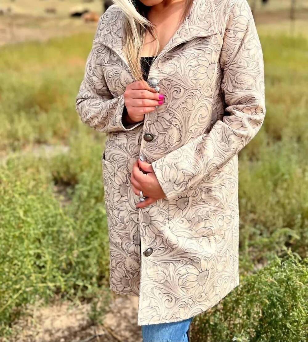 NEW STERLING KREEK country tooled coat in beige